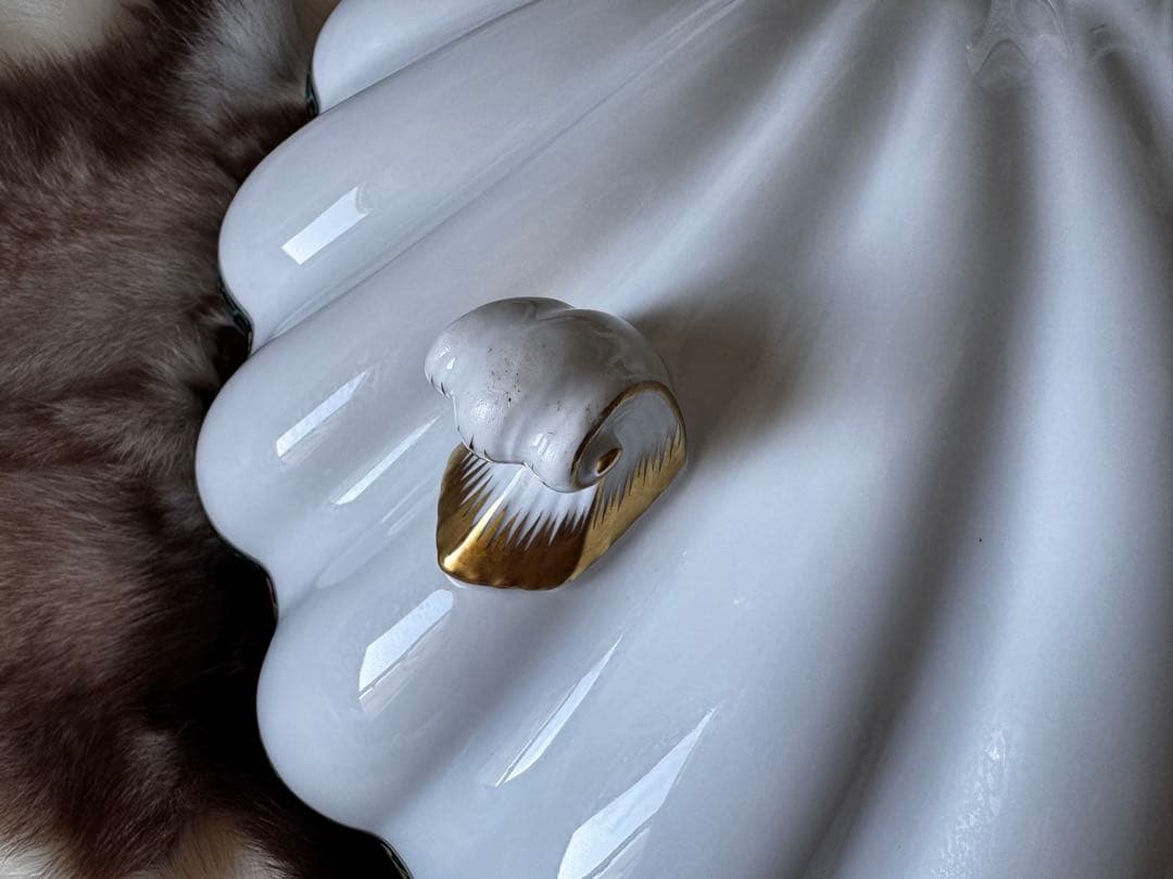 HERENDヘレンド　西安の黒　41cm 脚付き貝形大鉢シェルトレイ　マンダリン