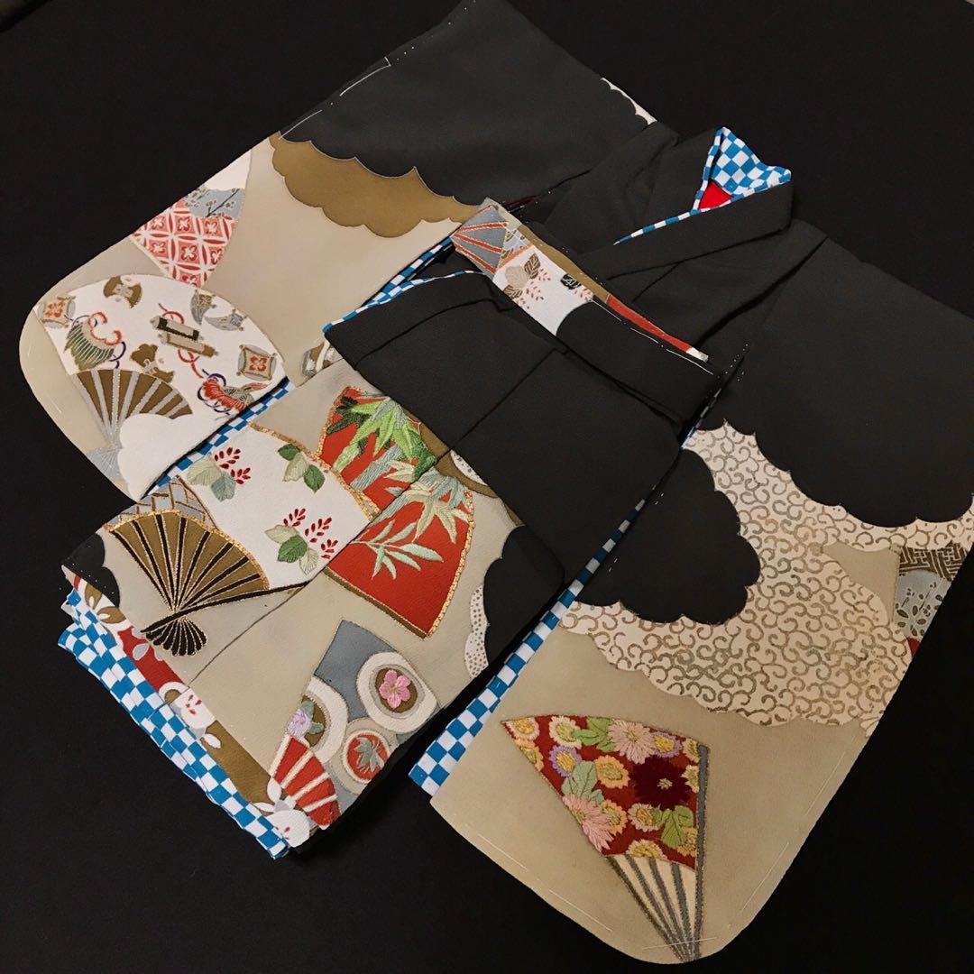 市松人形 12号 アンティーク 黒留袖 着物 帯 ＊ 留袖 大正