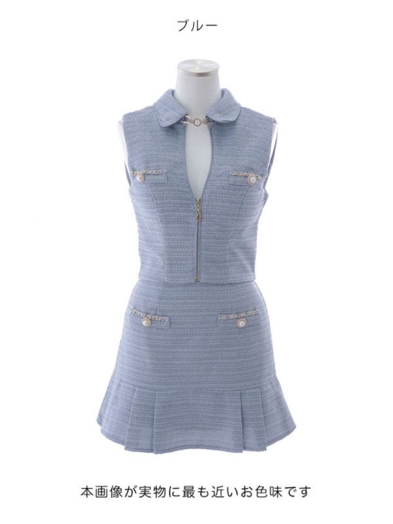 JEWELS マーメイドツイードパールボタンドレス ブルー