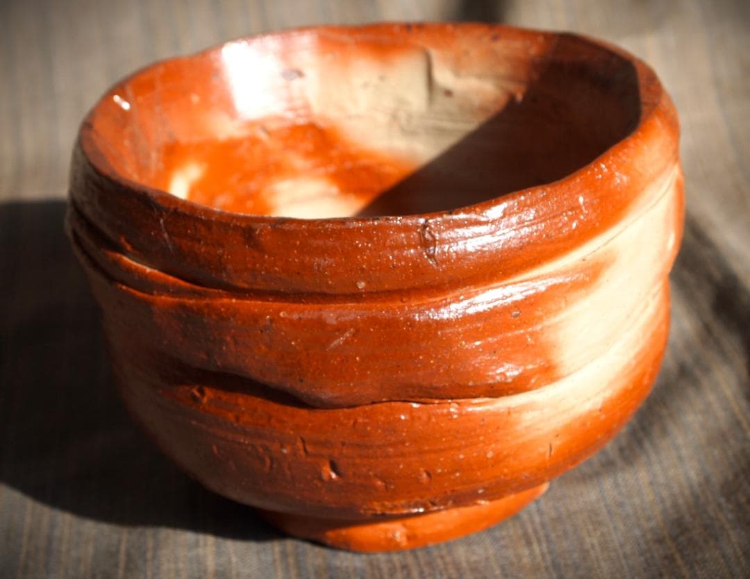 希少作☆原田拾六☆備前【緋襷】茶碗☆共箱・布