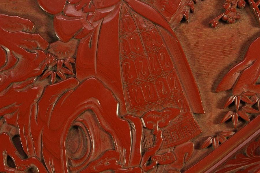 仿古 堆朱 刻 梅下女人紋 菱盆(K-LC479) - winetouritalia.com