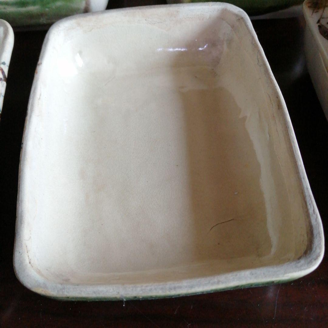 京焼　織部蓋付四方鉢　5客　14.5cm　幕末〜大正期