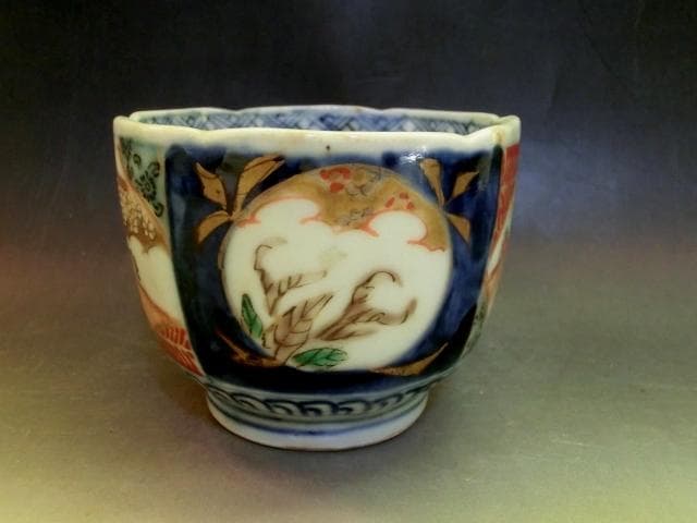 蕎麦猪口□伊万里赤絵 桜 5客 窓絵花唐草 (江戸後期～明治期)