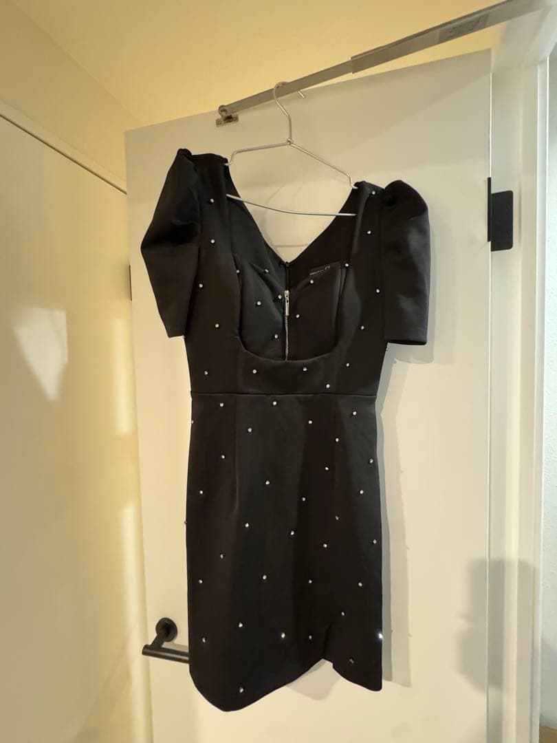 ブラック ROBE de FLEURS 半袖 タイトミニドレス(GL3154)