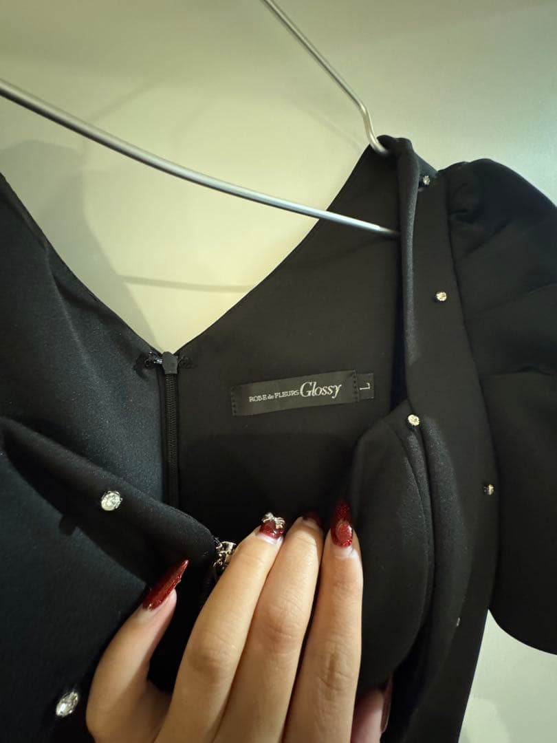 ブラック ROBE de FLEURS 半袖 タイトミニドレス(GL3154)