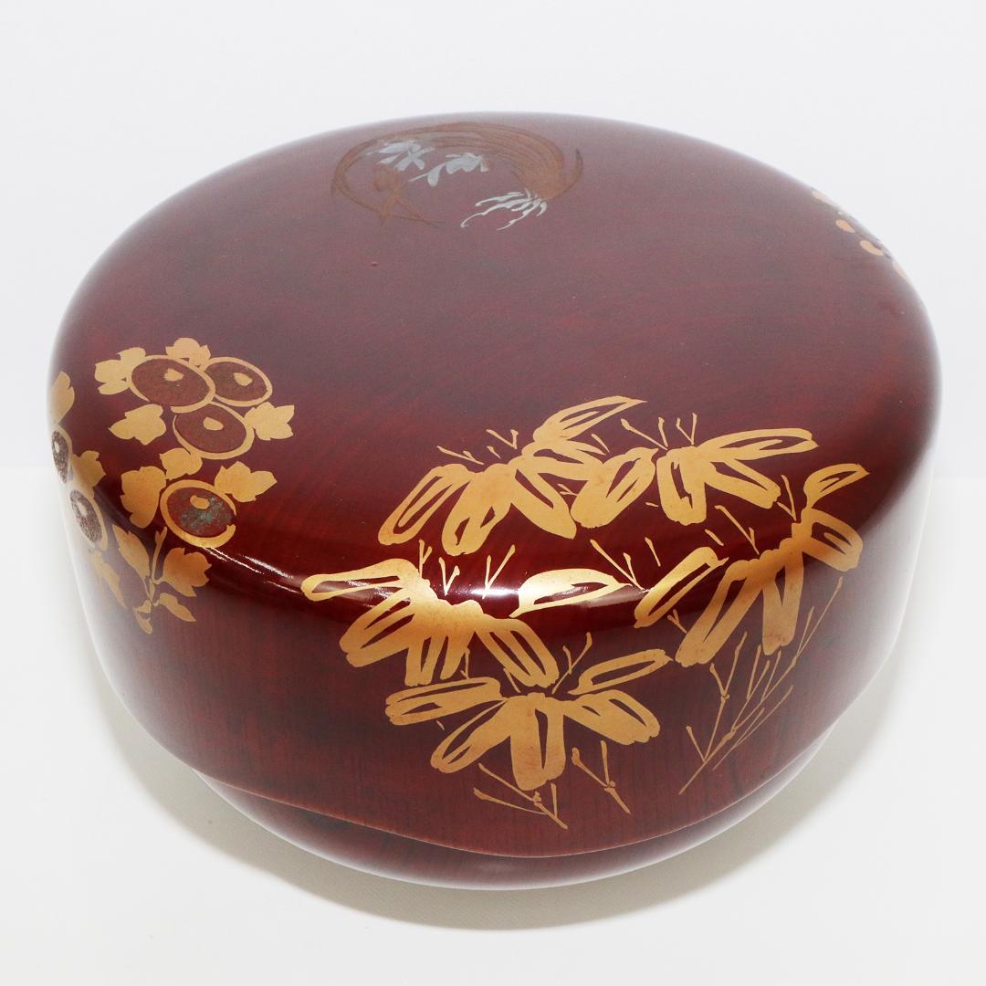 石原抱真 四君子蒔絵 春慶光琳形 菓子器 共箱