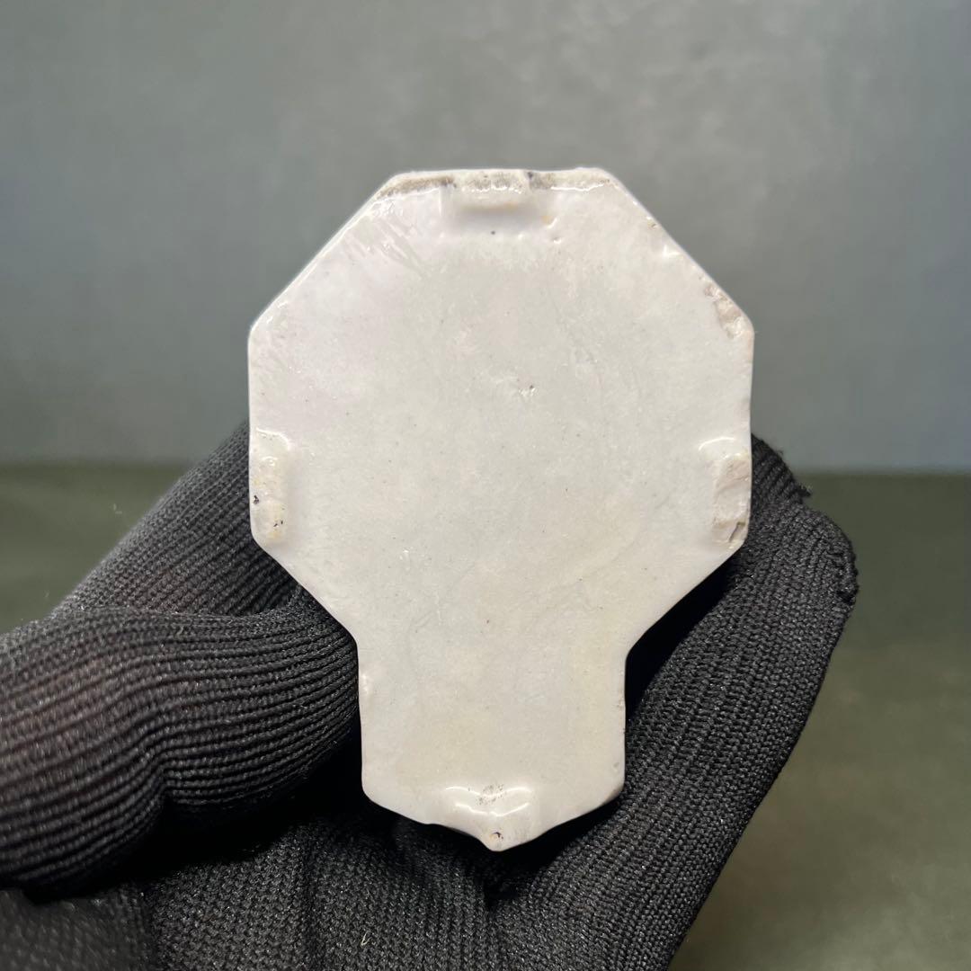 古道具庵々◎明治-大正期 八角形 時計文 水滴◎染付 書道具