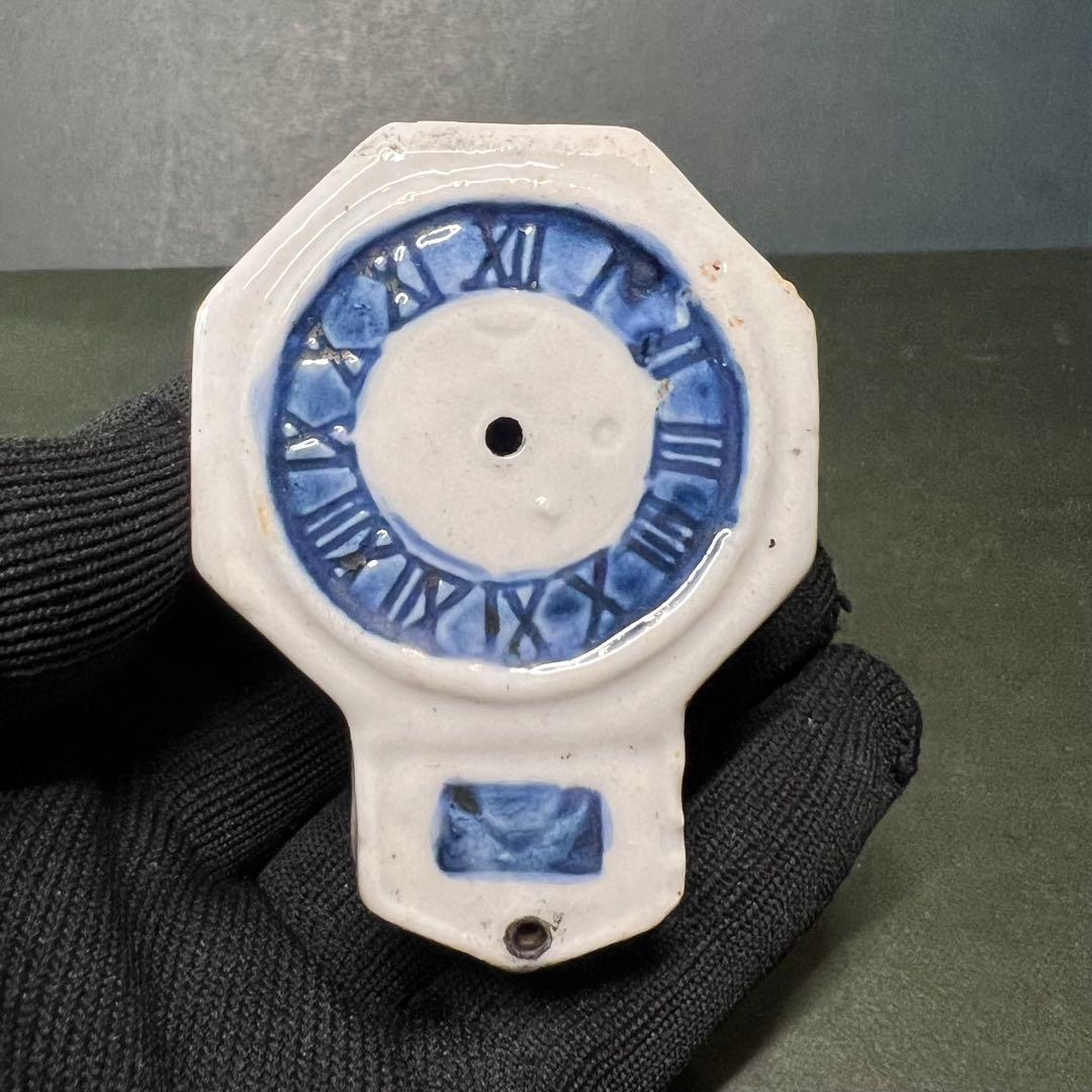 古道具庵々◎明治-大正期 八角形 時計文 水滴◎染付 書道具