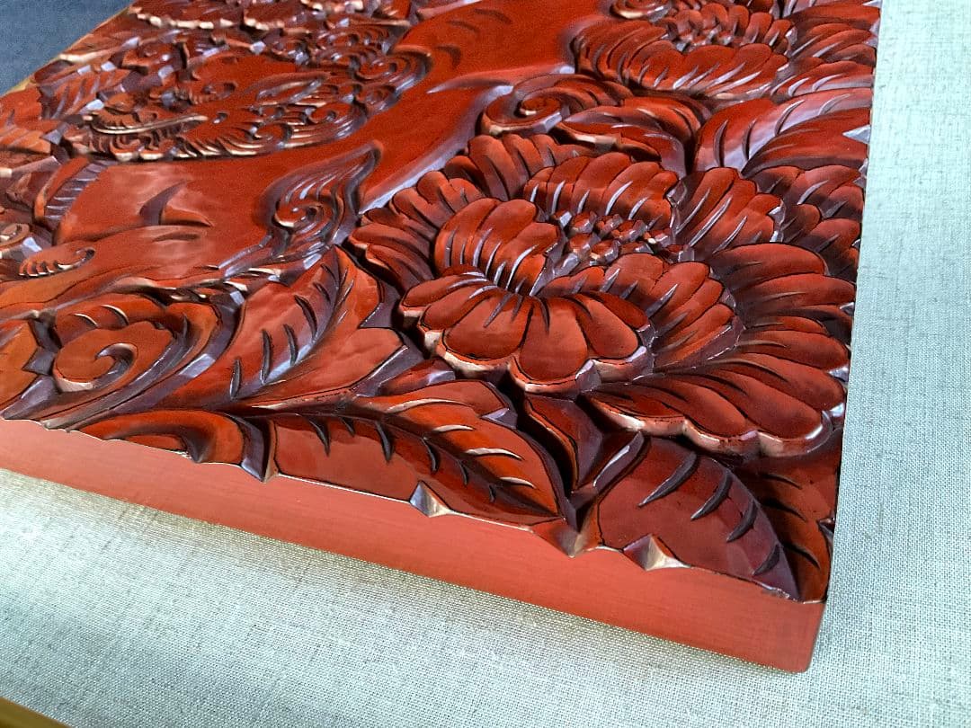 【最高級】鎌倉彫　博古堂　飾り額　獅子　後藤俊太郎　漆芸額　伝統工芸【未使用】