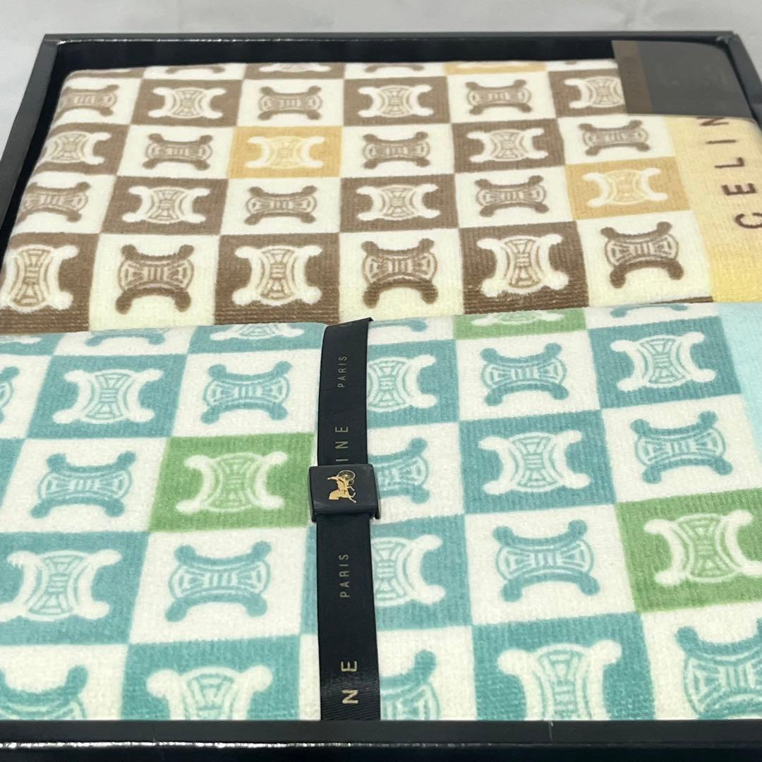 美品 CELINE セリーヌ Cマカダム 文字ロゴ トリオンフ バスタオル2枚