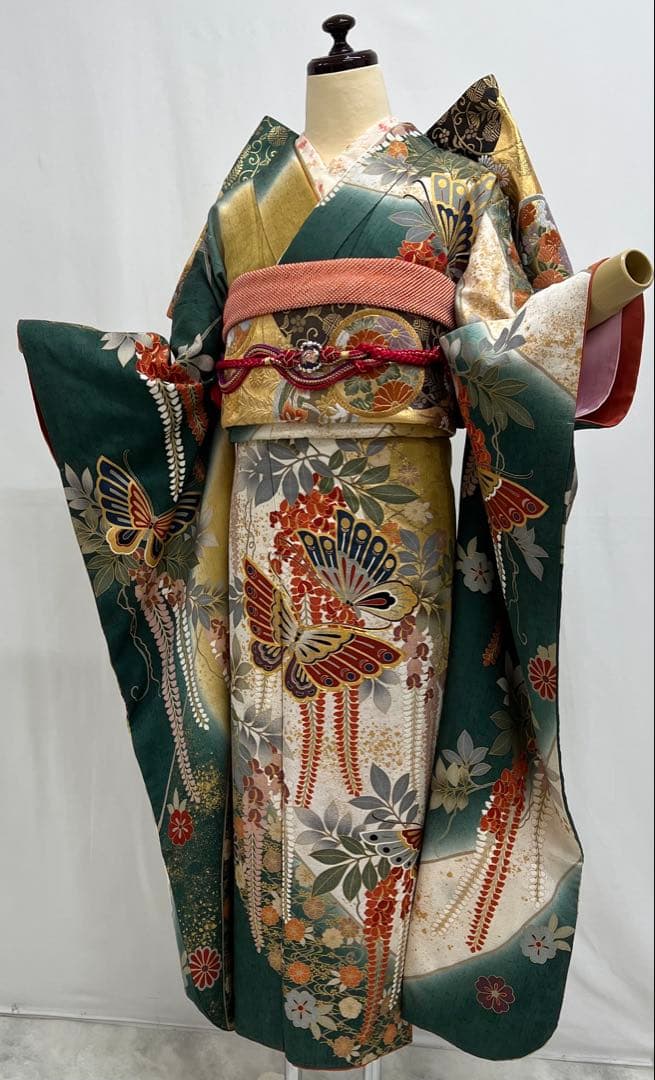 振り袖 フルセット 別誂長襦袢 金彩加工 刺繍入り 蝶 成人式 605の通販