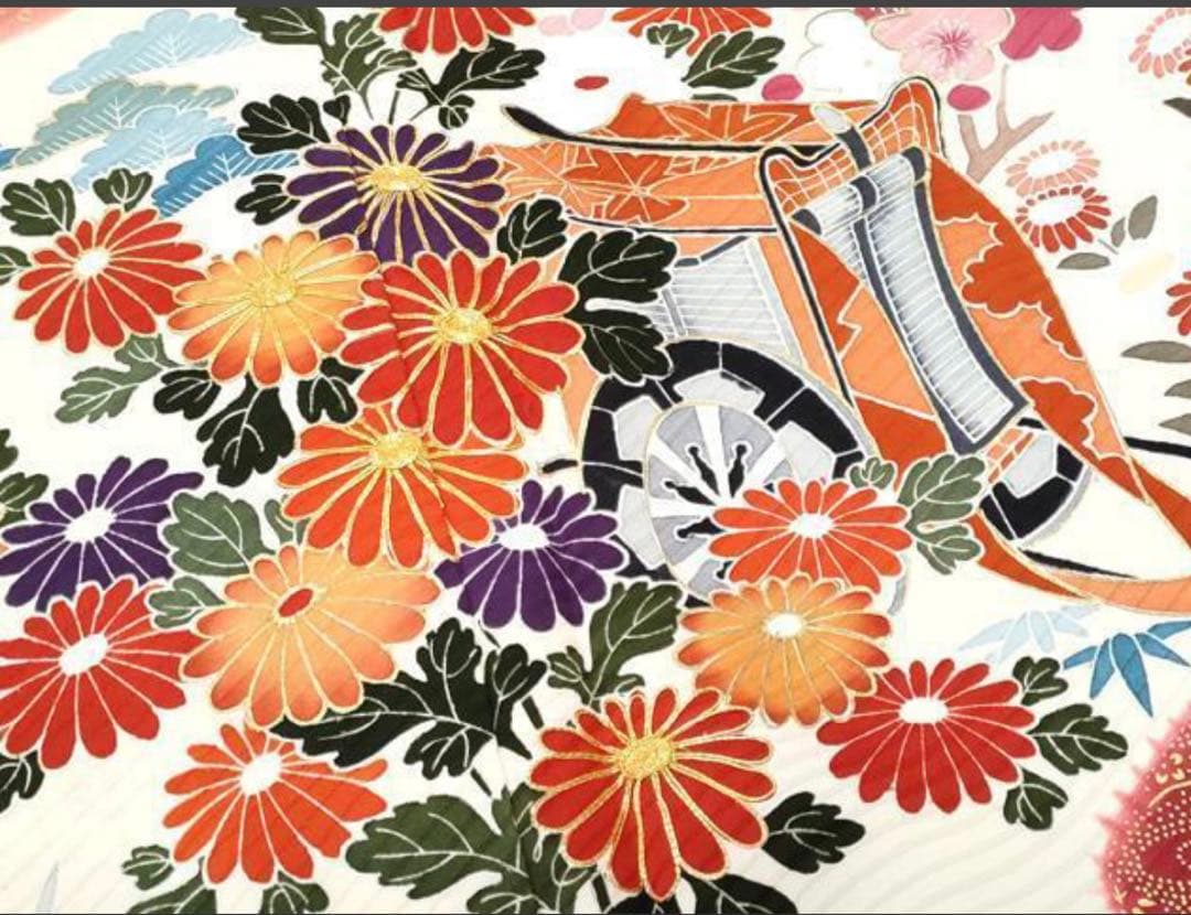 振袖 フルセット6点サイズM京友禅手描き銀駒刺繍 正絹 売り切り終了