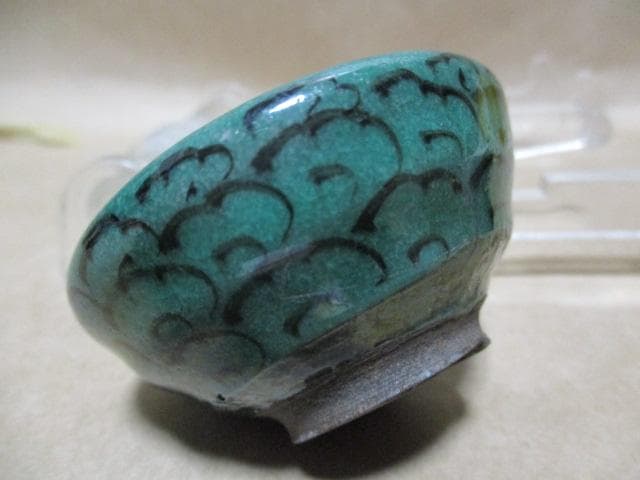 古九谷　青手　小皿　古箱付き　N9-3M