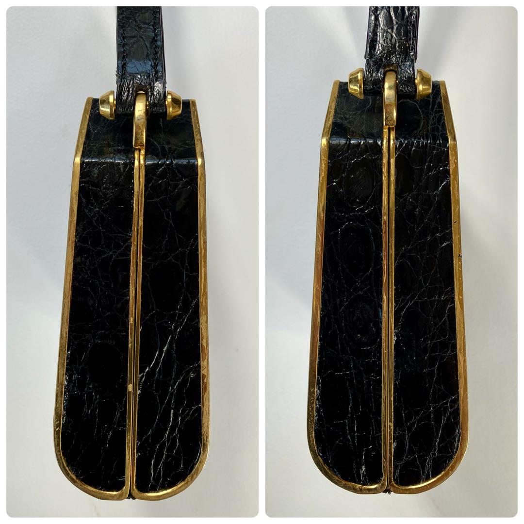 リアル　クロコダイル　クラッチ　パーティーバッグ　 アンティック　ゴールドトリム