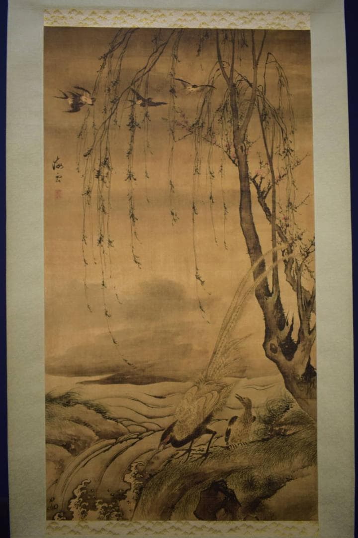 複製/海雲/雉に燕図/中国画/工芸/布袋屋掛軸HI-874