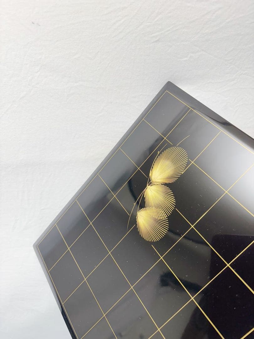 未使用 懐石道具 木曽黒塗 木製堅地 沈金松蒔絵 松花堂 弁当 6客揃 十字仕切