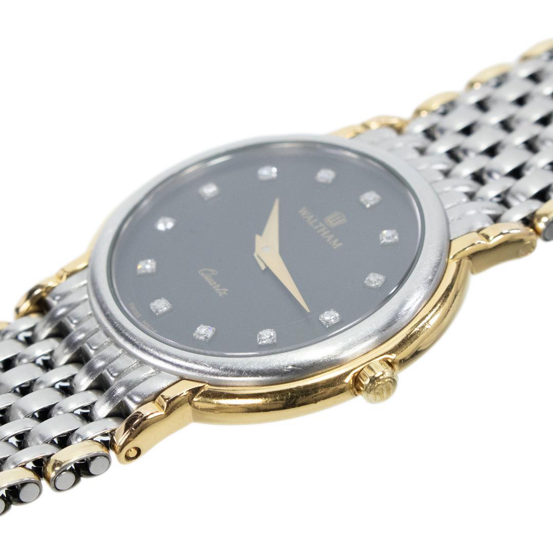 ウォルサム 腕時計 メンズ 黒 ダイヤモンド コンビカラー ロゴ マーク スリム