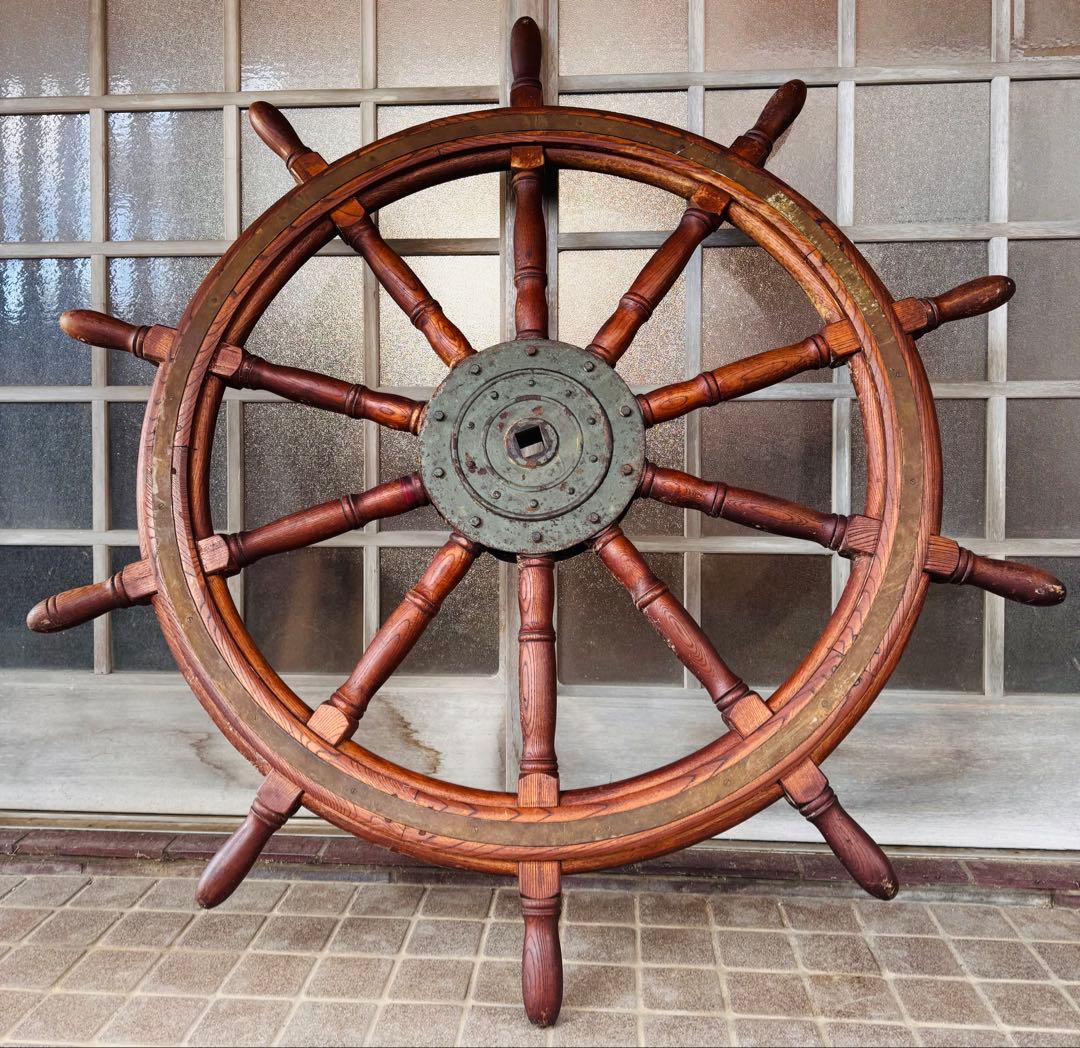 アンティーク 船舵 船輪 ビンテージ ハンドル 木製 大型船
