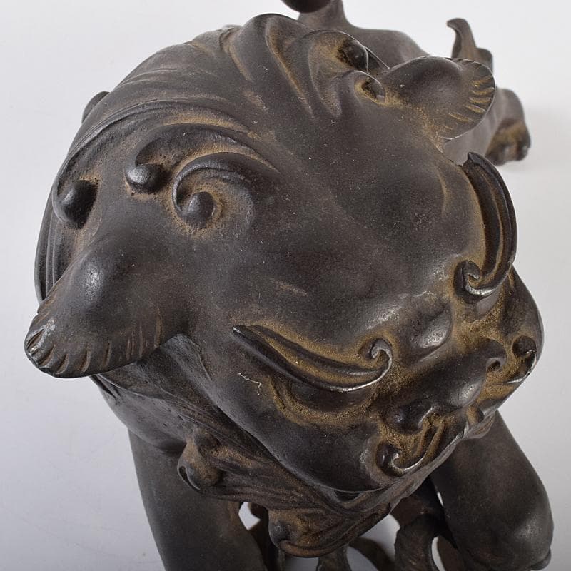 中国 古銅宣徳銅 玉乗り獅子 置物 重さ約5.28㎏ G R7655B