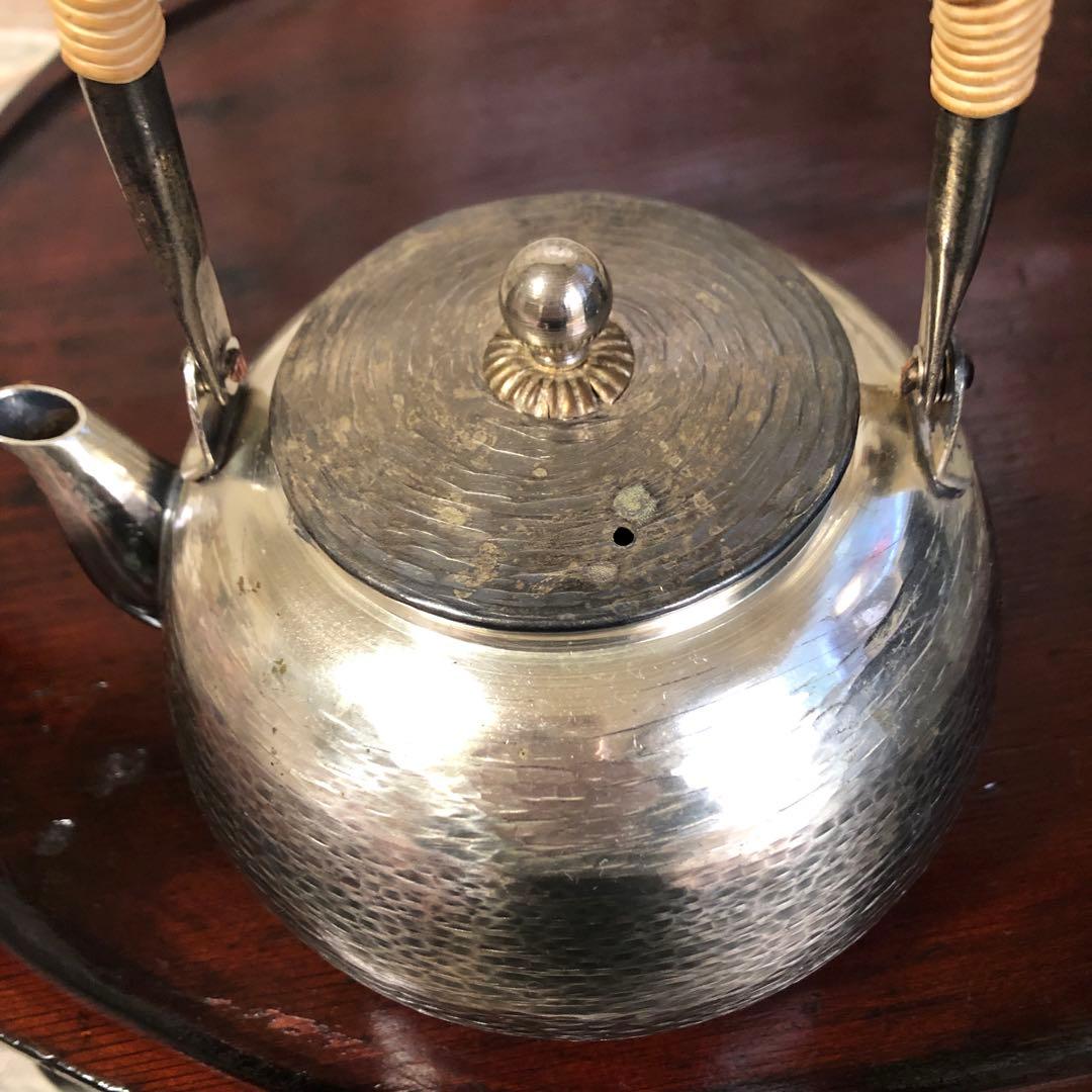 茶道具　銀瓶　銀仕上げ　丸型　750cc 専用紙箱入り　アンティーク