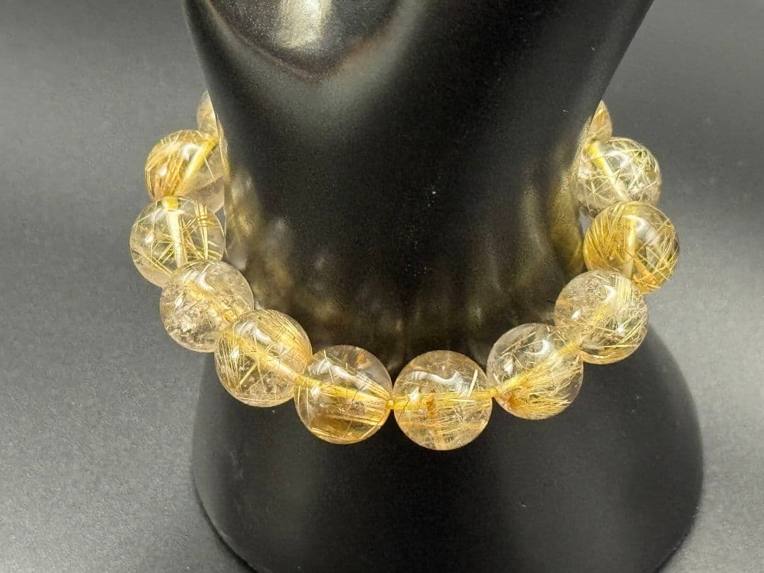 【ゴールド ルチル クォーツ】 天然 ブレスレット12mm 16cm 鑑別書付