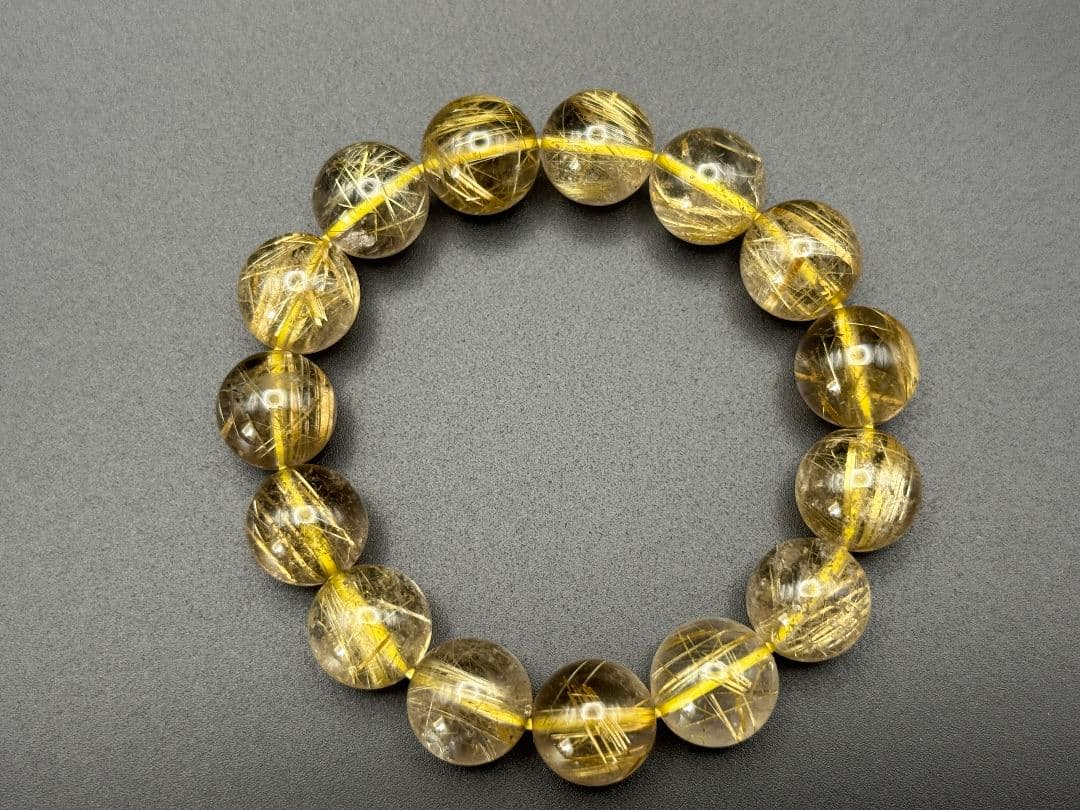 【ゴールド ルチル クォーツ】 天然 ブレスレット12mm 16cm 鑑別書付