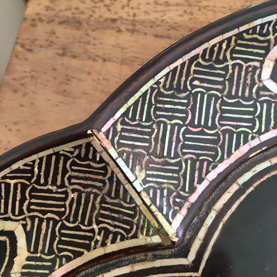 青貝瑞鳥花の図　木瓜形　香合盆　螺鈿細工　共箱