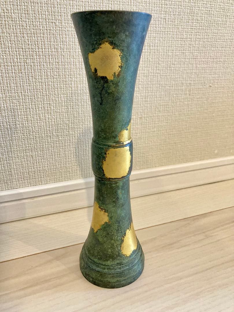 極美品・共箱あり】秦蔵六 塗金銅花器 立鼓式 花瓶