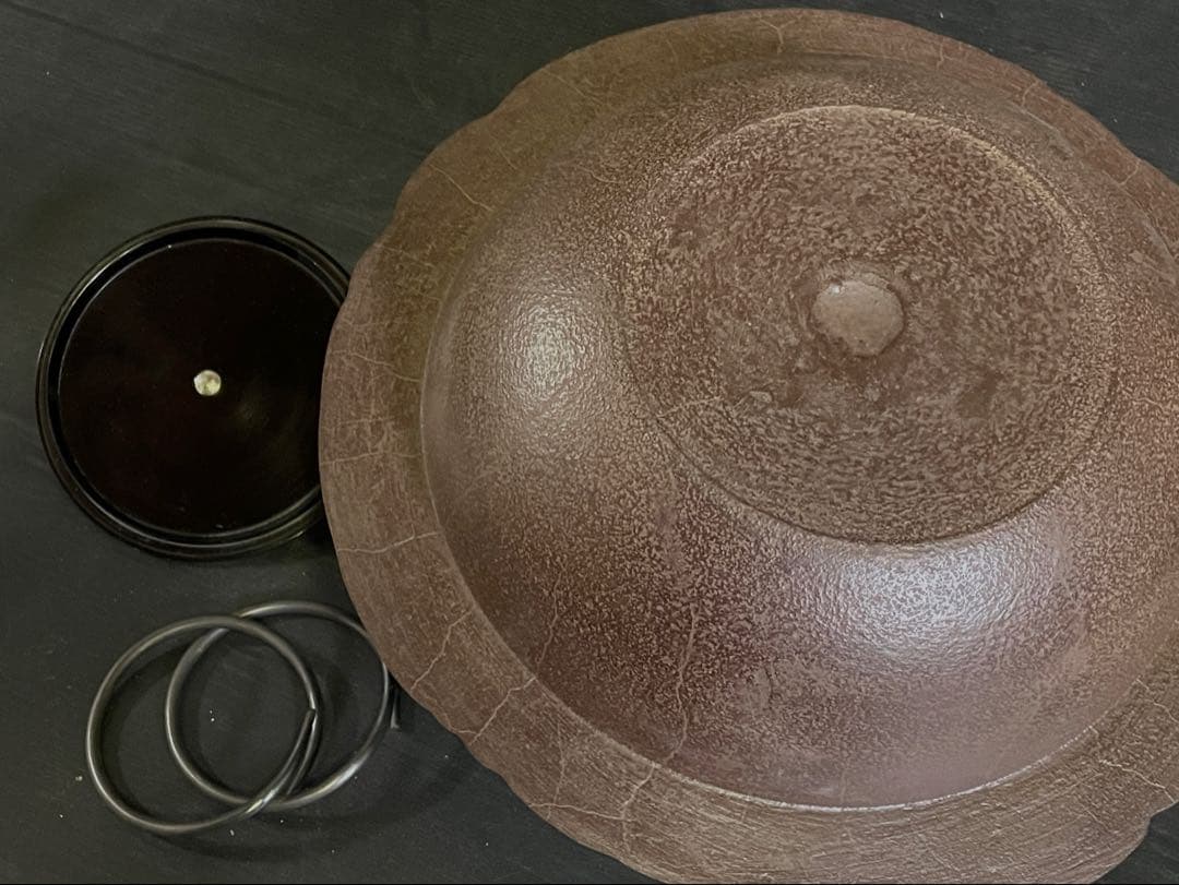 美品】「母」 遠山霰地紋 銀摘み 透木釜 浄清 釜鐶 黄