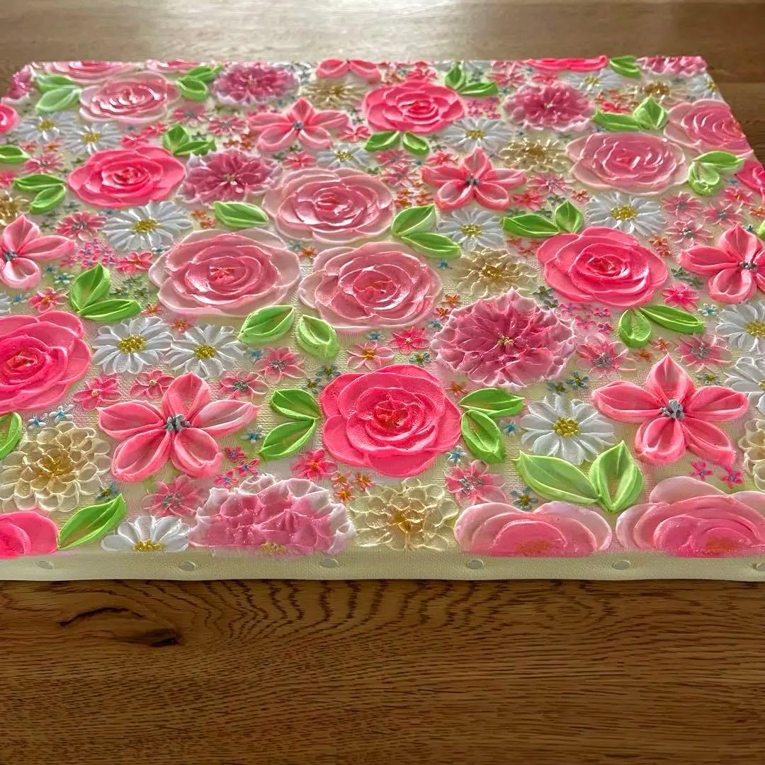 花柄 絵画 テクスチャーアート フラワーアート フランフラン ピンク