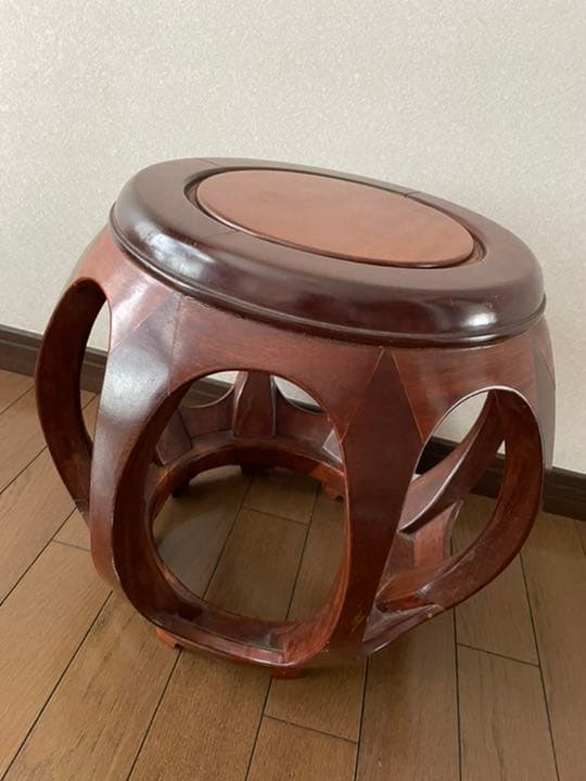 【美品★送料込】唐木 丸 椅子 スツール 花台 丸卓 花梨木製
