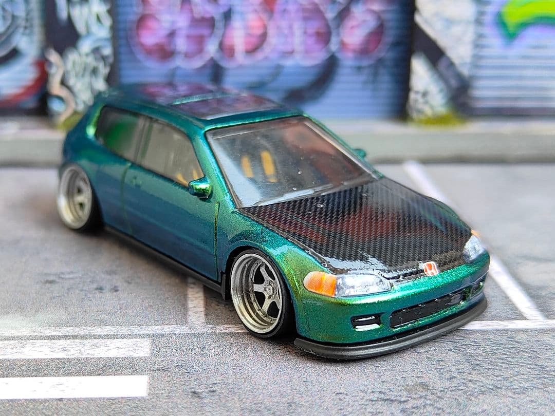 ホットウィールカスタム ホンダ シビック EG6 マジョーラ緑 ☆トミカ改造
