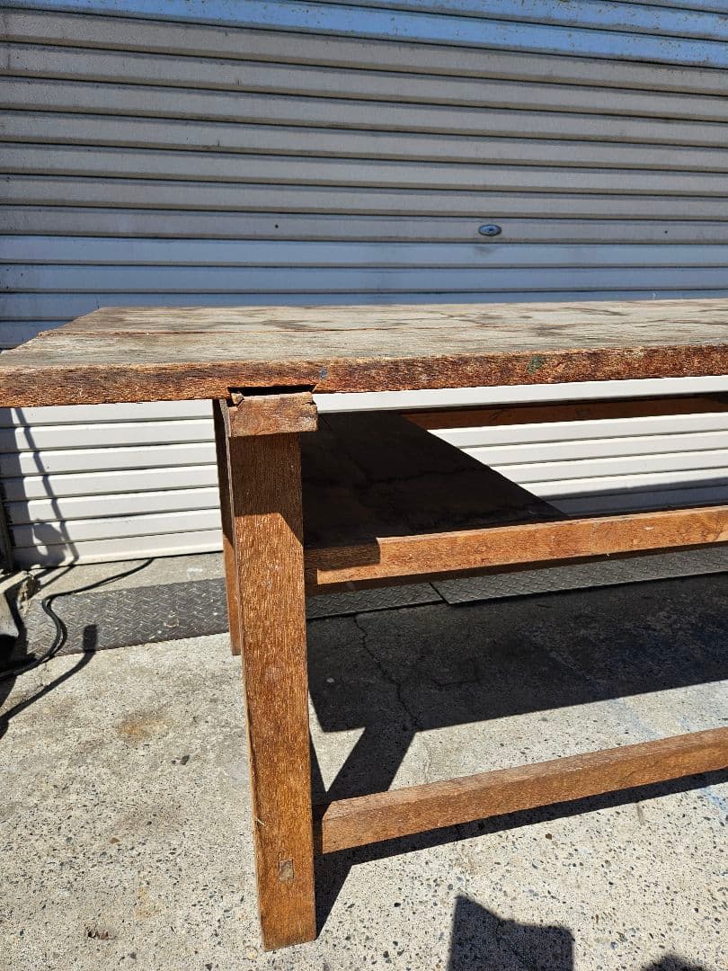 日本のアンティーク 古い木製の作業台 図工室 学校 ワークテーブル 古