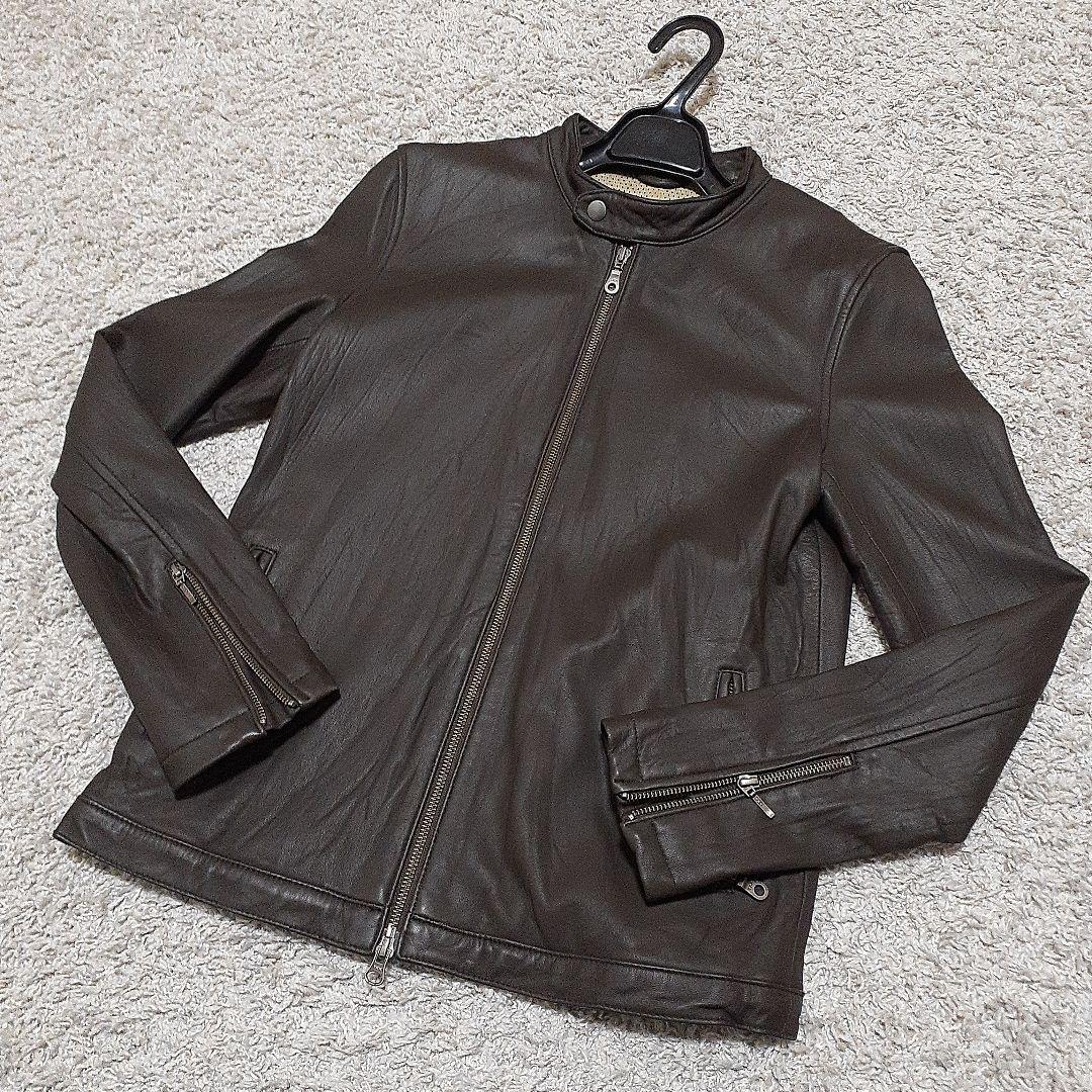 訳あり】アーバンリサーチ ラムレザー シングルライダース ブラウン 38