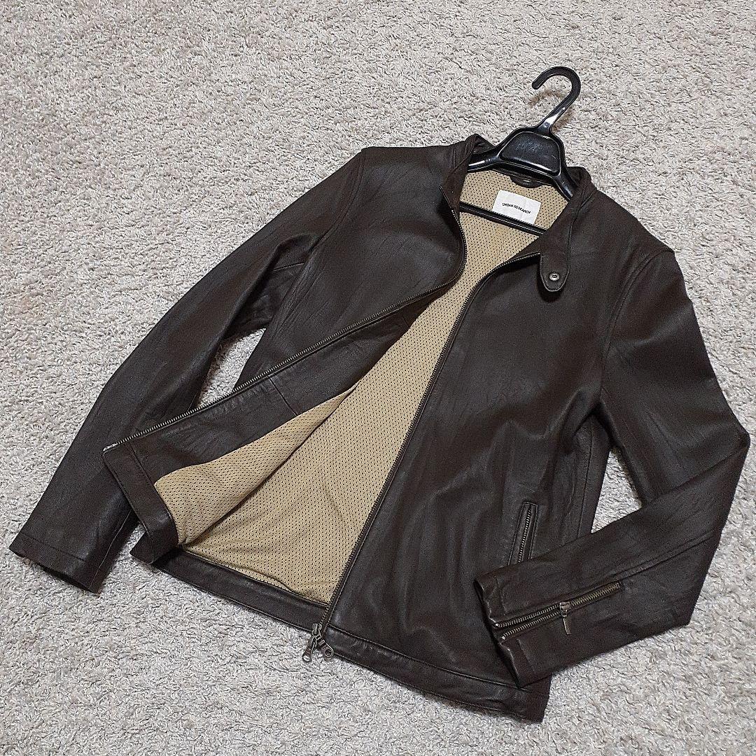 訳あり】アーバンリサーチ ラムレザー シングルライダース ブラウン 38