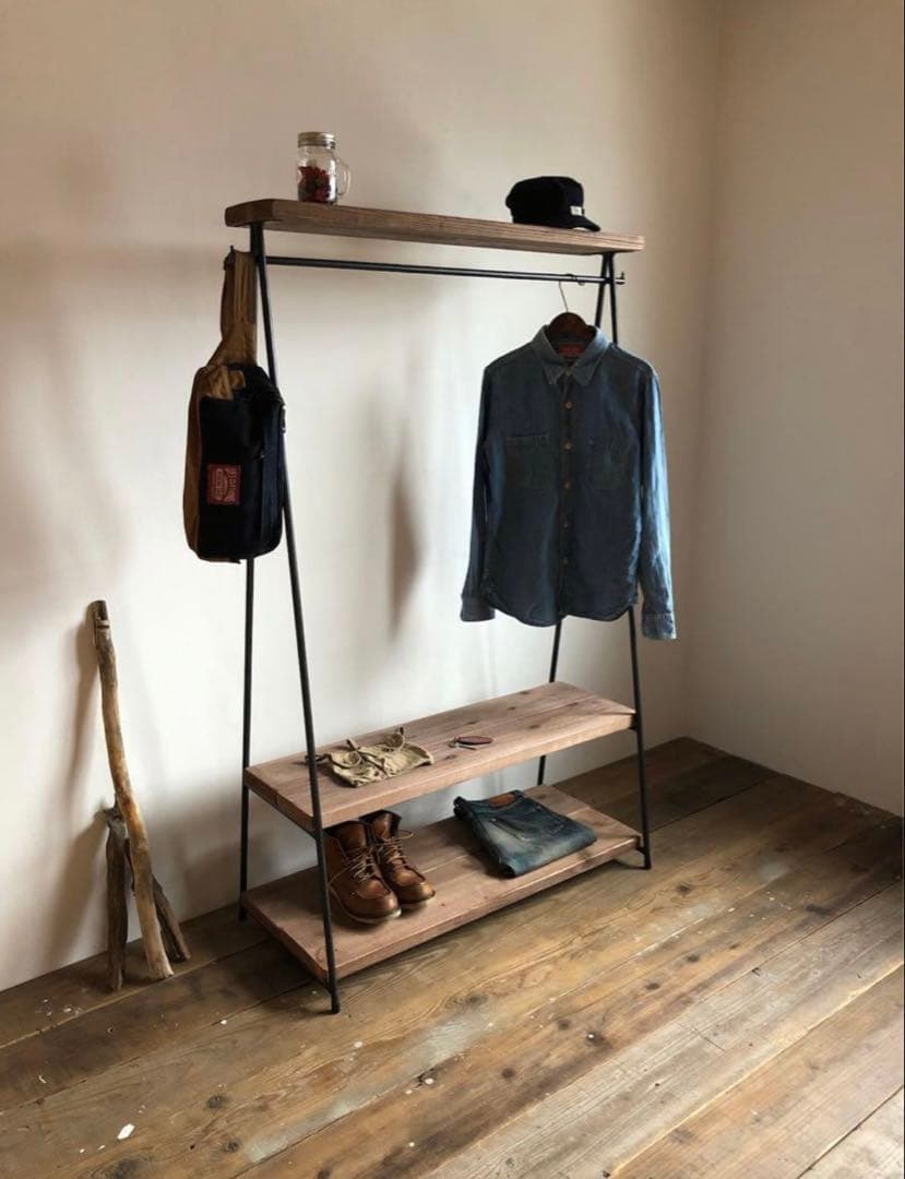 数量限定　特別価格　貴重　2段　特大　ハンガーラック　古材　ディスプレイラック 貴重 数量限定 2段 特大 ハンガーラック 古材 収納棚 ディスプレイ