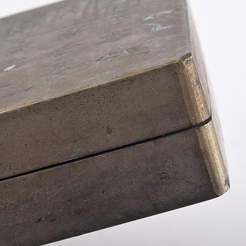 taka　中国　古錫漢詩刻　四方盒子肉池　小箱　約193g　D　R8858