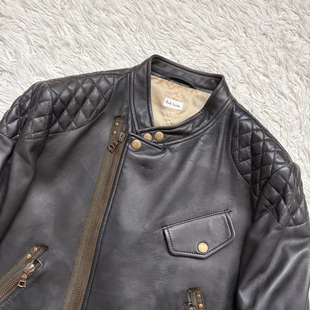 Paul Smith ポールスミス ライダースジャケット キルティング 羊革 黒
