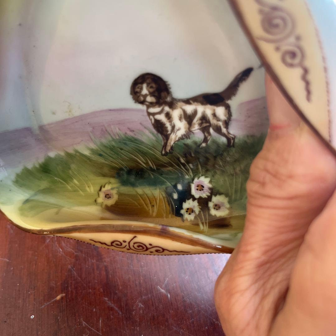 最終処分オールドノリタケレアな形のアッシュトレイ犬とお花M