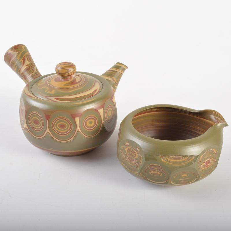 煎茶道具　常滑焼　小西洋平作　練込　茶器揃　共布共箱　D　R7511