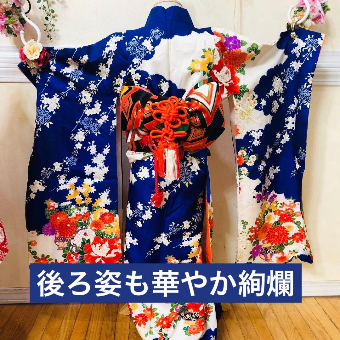 七五三 七歳‼️人気 Blueに花籠菊金彩煌びやか際立つ‼️安心フルセット