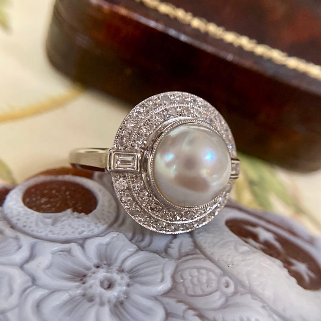 昭和初期　pm900 白蝶パール　ダイヤモンド　昭和レトロ　指輪　リング