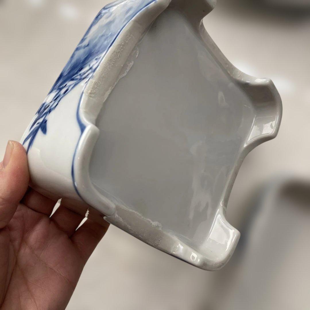 手描 染付 陶器重箱 松竹梅 鶴 四段重 骨董 レトロ 瀬戸焼 庄平窯 山田