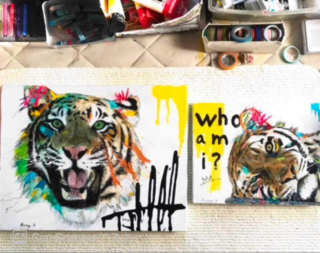 あるがままに】虎 トラ アクリル画 ポップアート キャンバスF6号 BAEZ3