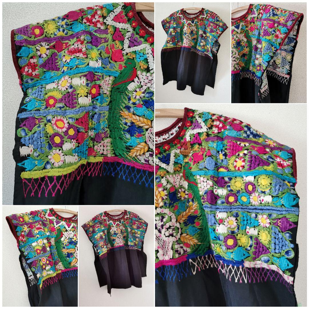 アンティークフランス購入 中米民族衣装 美しい手刺繍スモック 自然