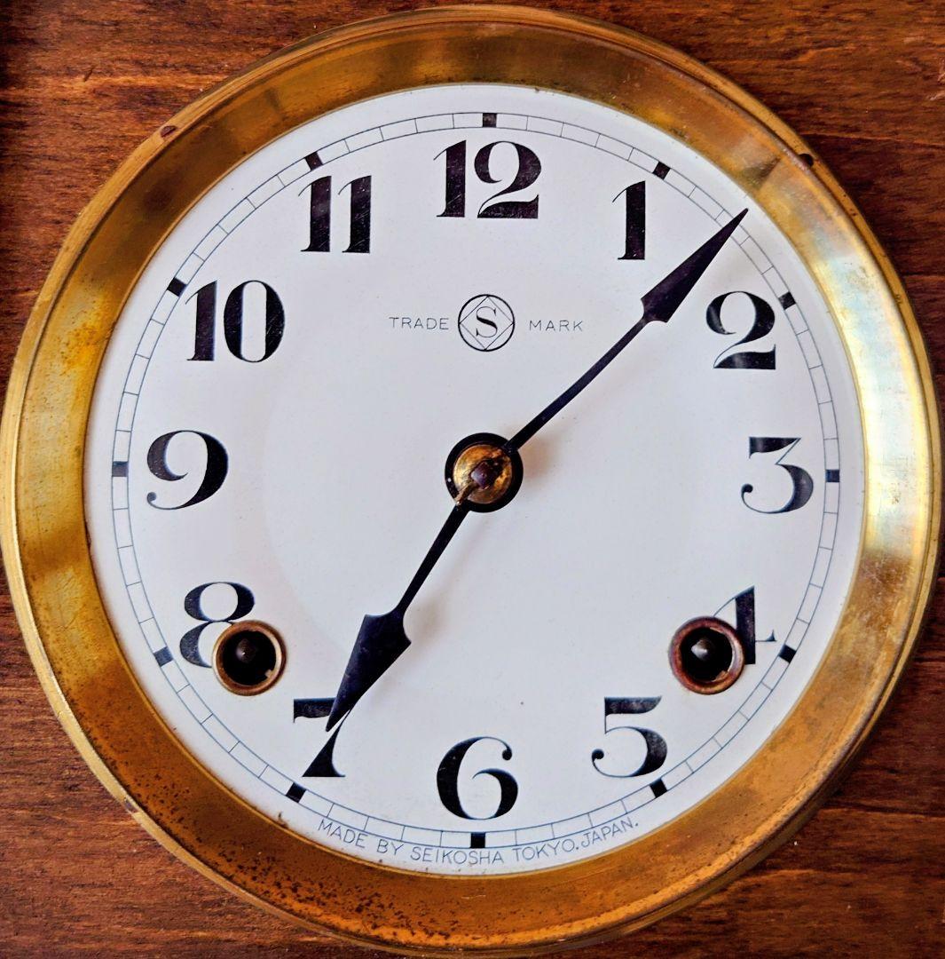 〈完動・美品〉精工舎　セル文字盤宮型ゼンマイ振り子時計　古時計　ボンボン時計