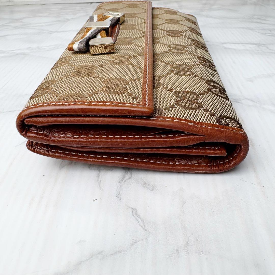 38 美品 GUCCI 長財布 GGキャンバス リボン シェリーライン l2