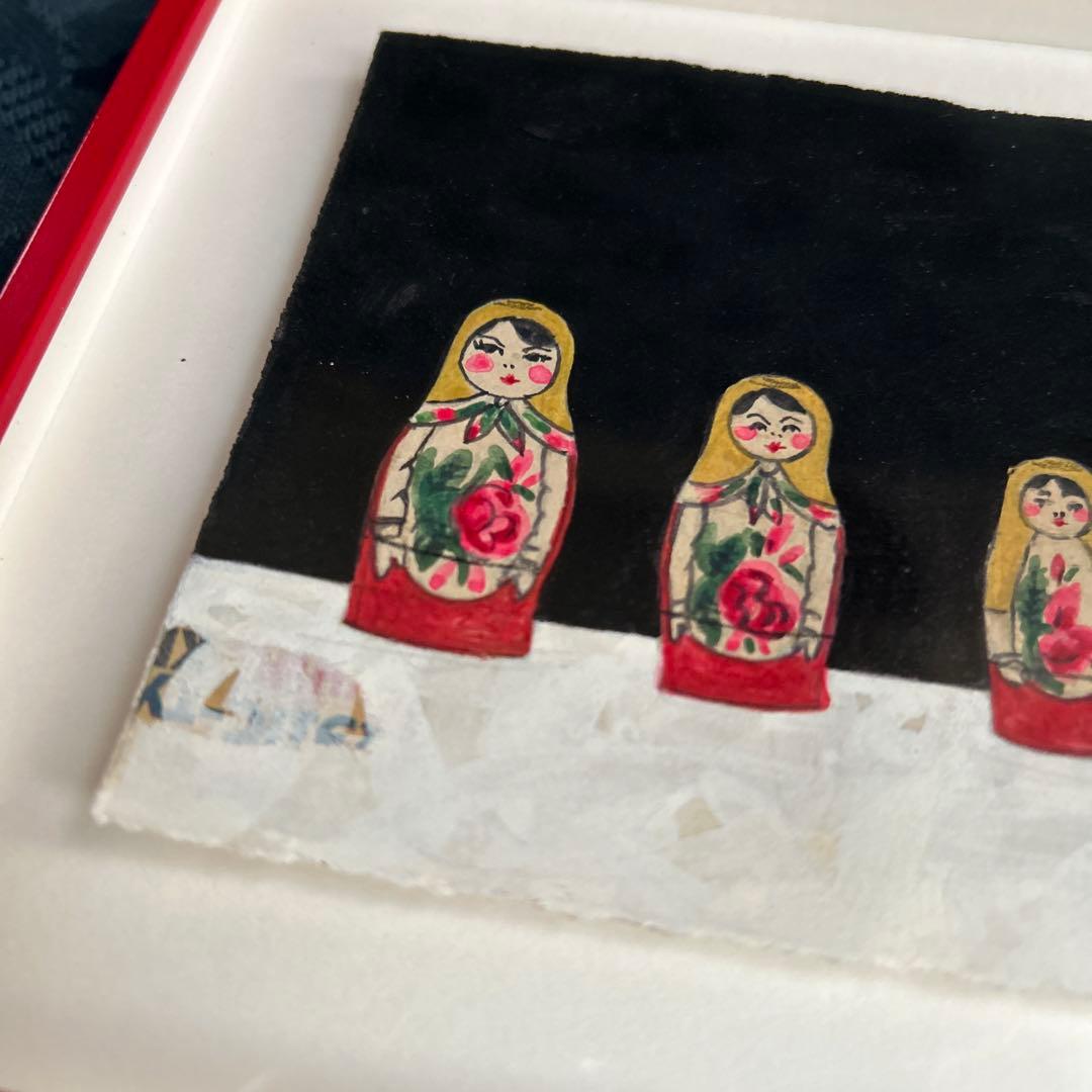 マツモトヨーコ　ドローイング　絵画　「北の国から」　マトリョーシカ　ハガキサイズ