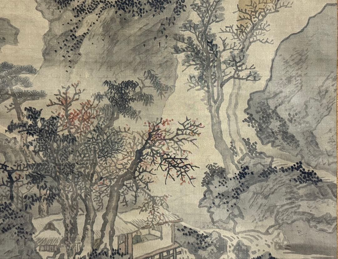 立原杏所筆　絹本肉筆　淡彩山水　古美術　掛軸　共箱　送料込み250902