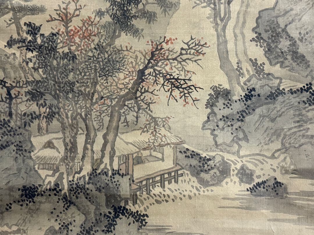 立原杏所筆　絹本肉筆　淡彩山水　古美術　掛軸　共箱　送料込み250902